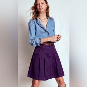 Boden Pleated Corduroy High Waist Mini Skirt Purple Women’s Size 2P Petite NWT